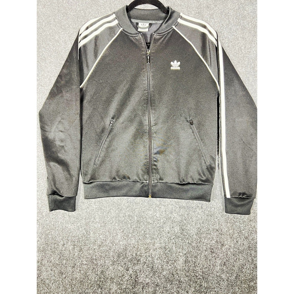 adidas Originals Men's Track Jacket L Black/White Striped Full Zip Pockets